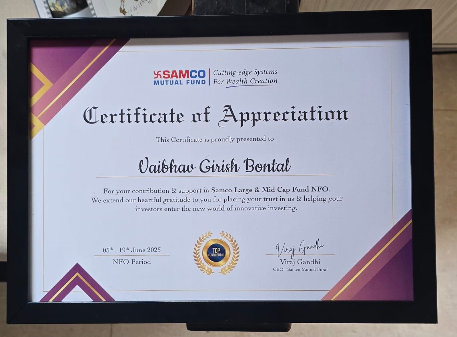 Certificate of Appreciation